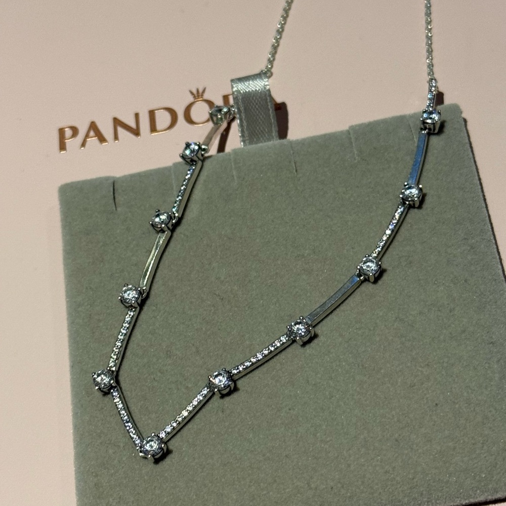 Pandora Silver Necklace with Clear Stones